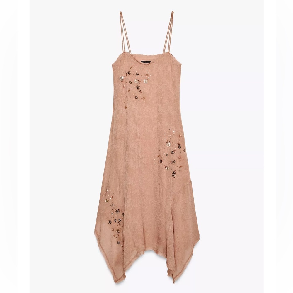 Zara Asymmetric floral sequins Embroidery dress - Picture 15 of 16